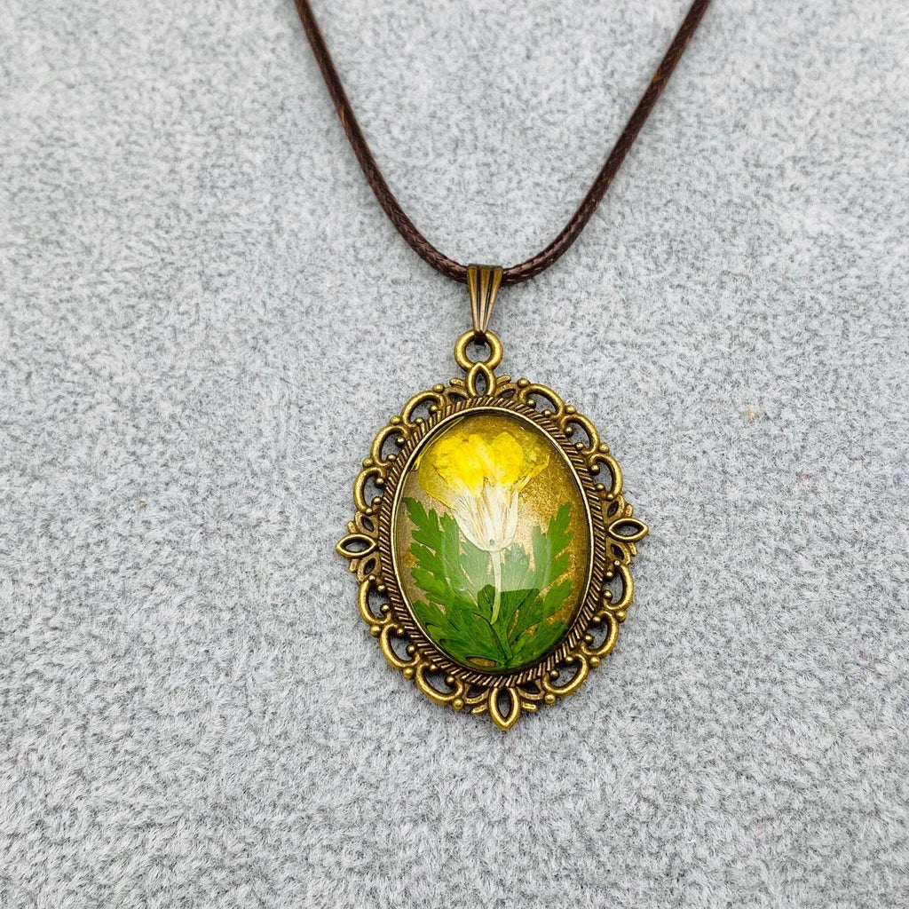 Palace Dried Flowers Necklace: Rapeseed flower & Ferns