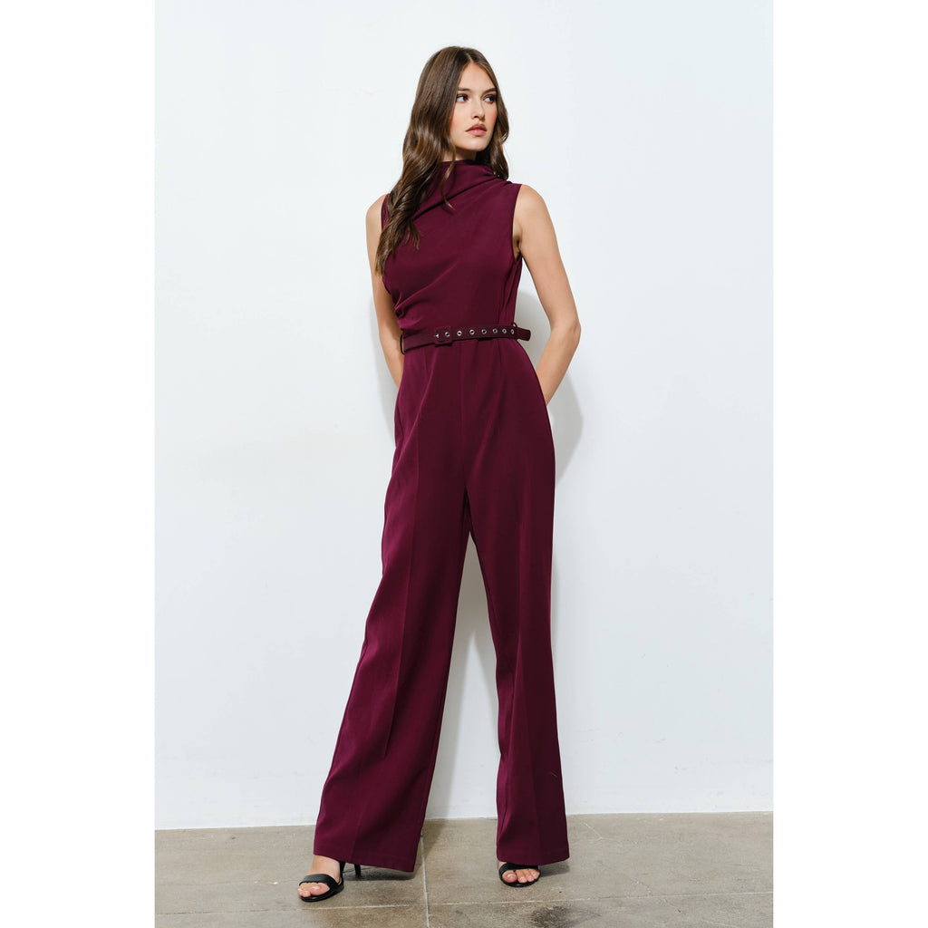 Draped Sleeveless Jumpsuit: Mulberry