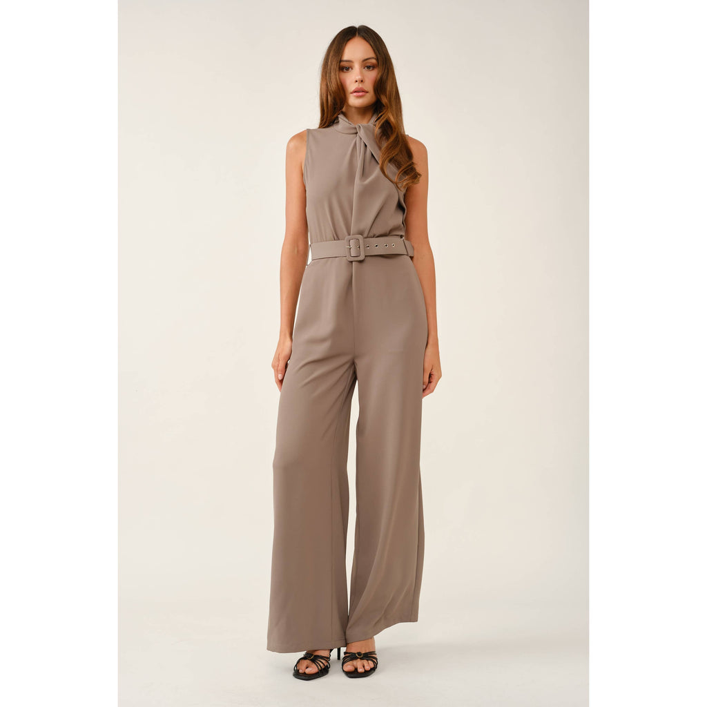 Rich Rust Sleeveless Belted Jumpsuit: