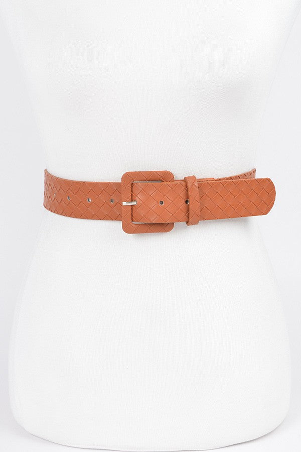 Vegan Leather Braided Belt: Cognac