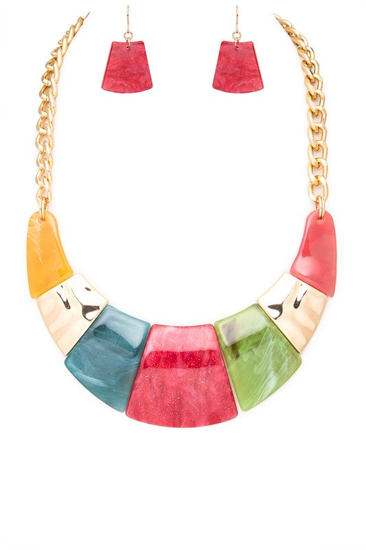 Resin Rainbow Necklace Set