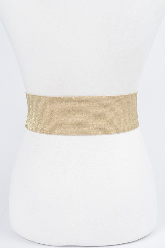 Plus Size Faux Leather Elastic Belt: Gold