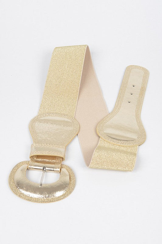 Plus Size Faux Leather Elastic Belt: Gold