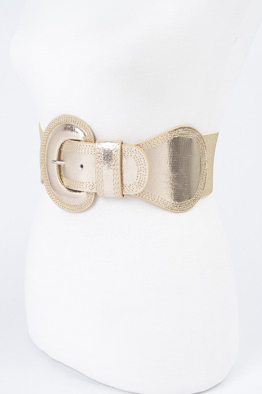 Plus Size Faux Leather Elastic Belt: Gold