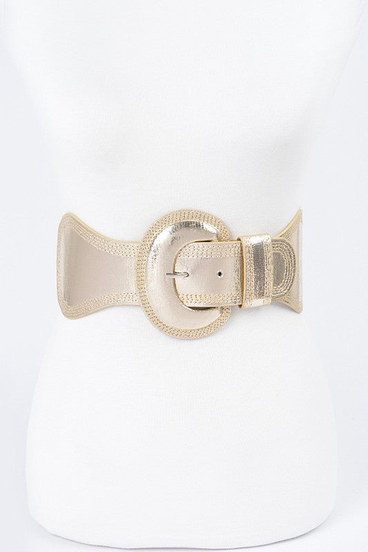 Plus Size Faux Leather Elastic Belt: Gold