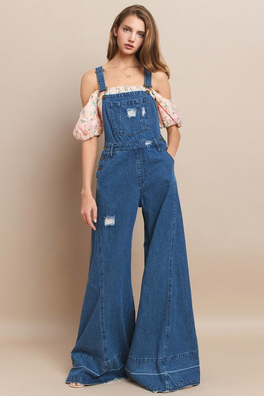 Janet Wide Leg Denim Overalls