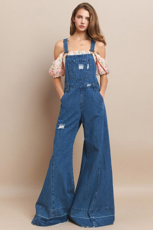 Janet Wide Leg Denim Overalls