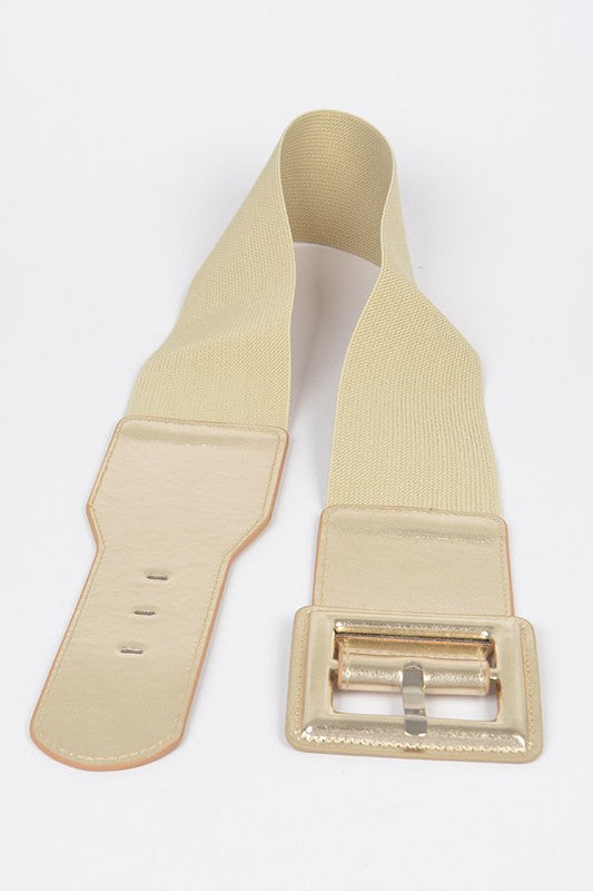 Metallic Faux Leather Stretch Belt: Gold