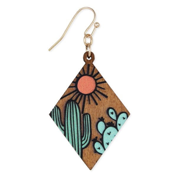 Desert Cactus Wood Earrings