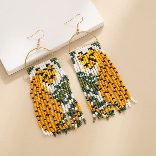 Leopard Tassle Beaded Earrings