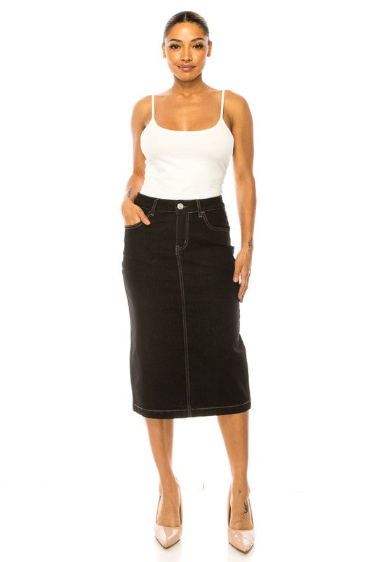 Black Denim Straight-Cut Skirt