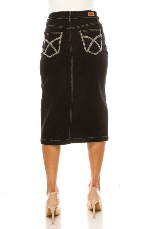 Black Denim Straight-Cut Skirt