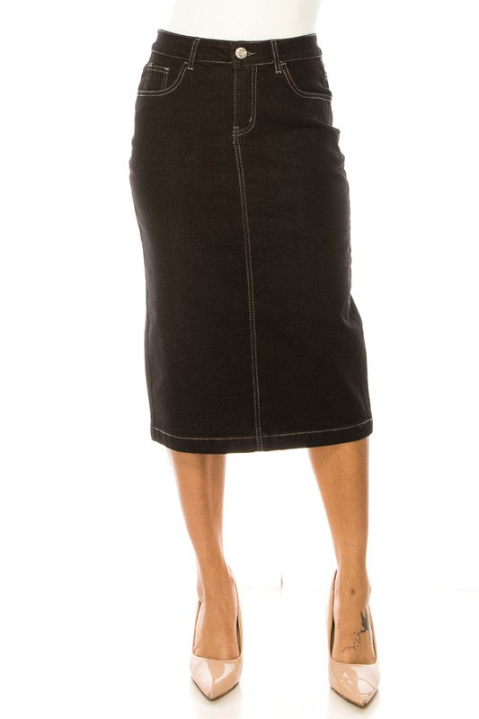 Black Denim Straight-Cut Skirt