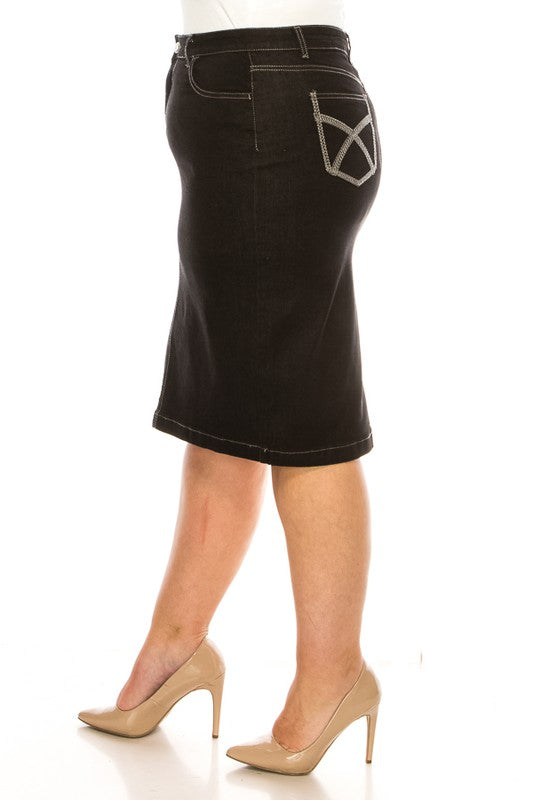 Black Denim Straight-Cut Skirt