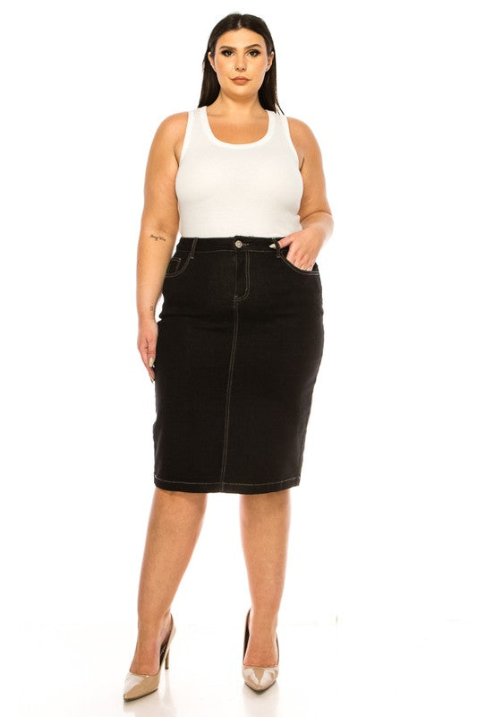 Black Denim Straight-Cut Skirt