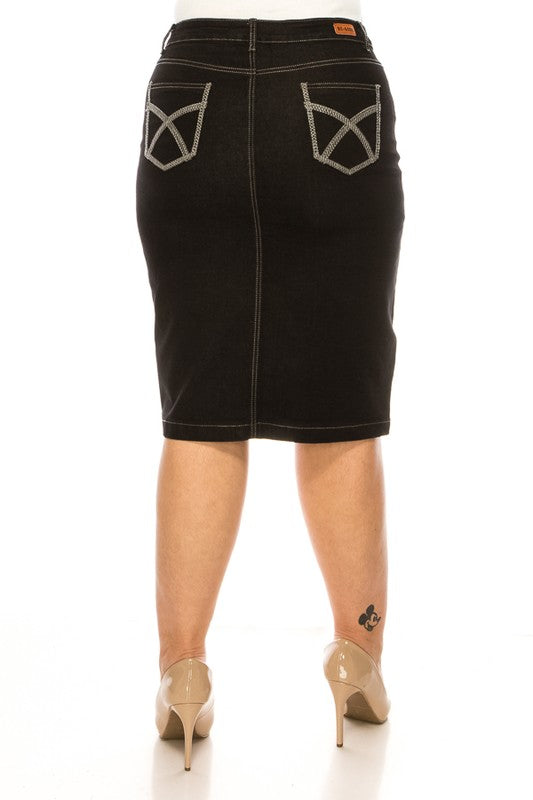 Black Denim Straight-Cut Skirt