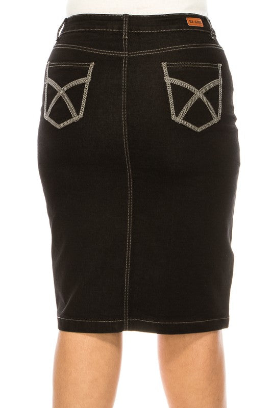 Black Denim Straight-Cut Skirt