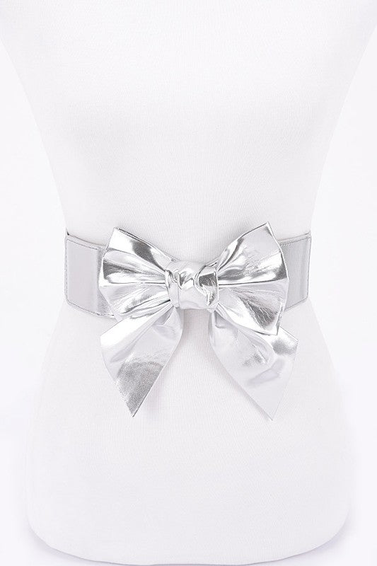 Leatherette Bow Belt: Silver
