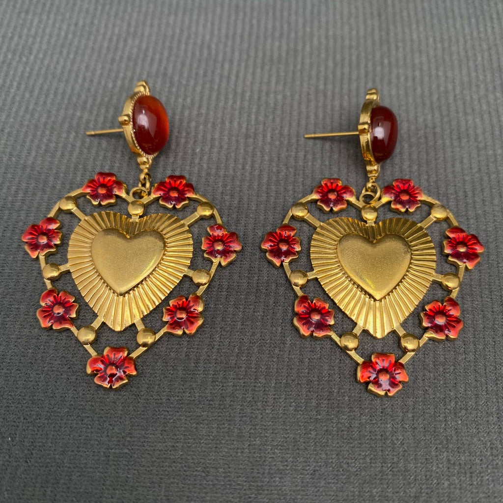 18K Gold Plated Frida Heart Earrings