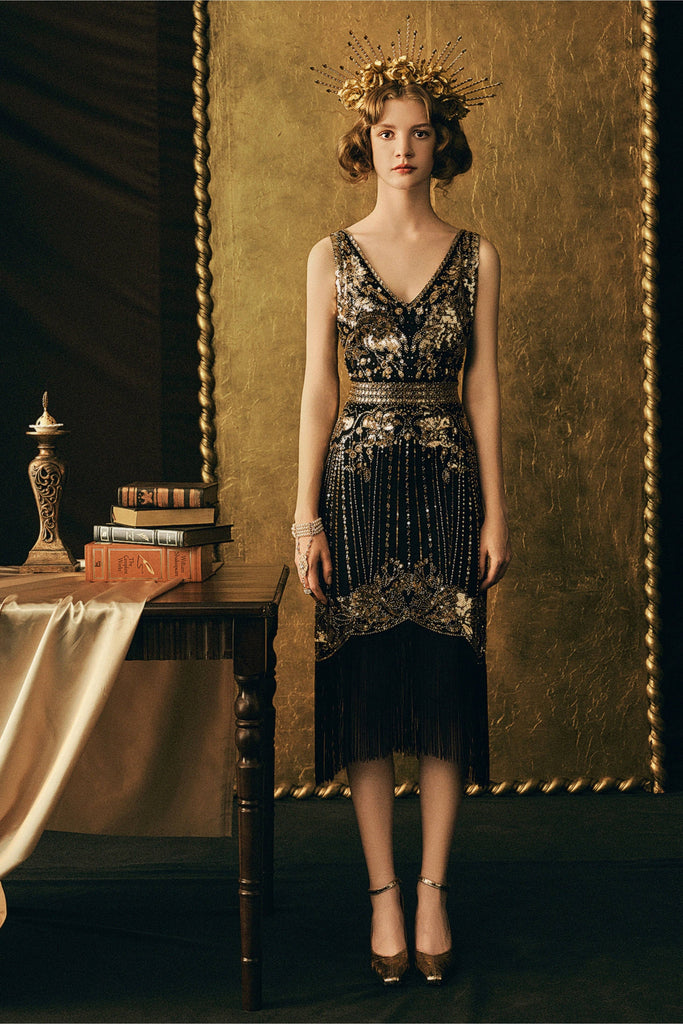 Opulent Floral Beaded Fringe Dress