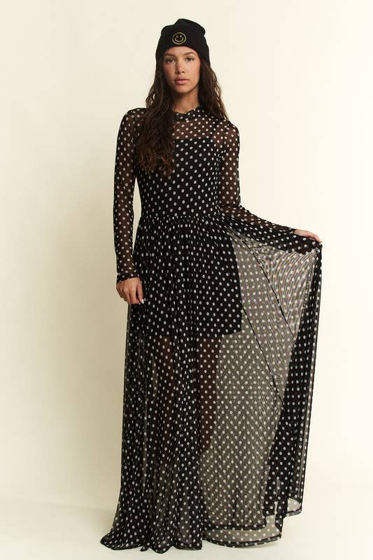 Polka Dot Mesh Maxi Dress