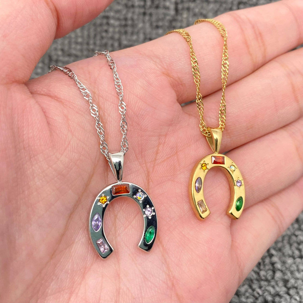 Horseshoe Charm Necklace; Stainless Steel