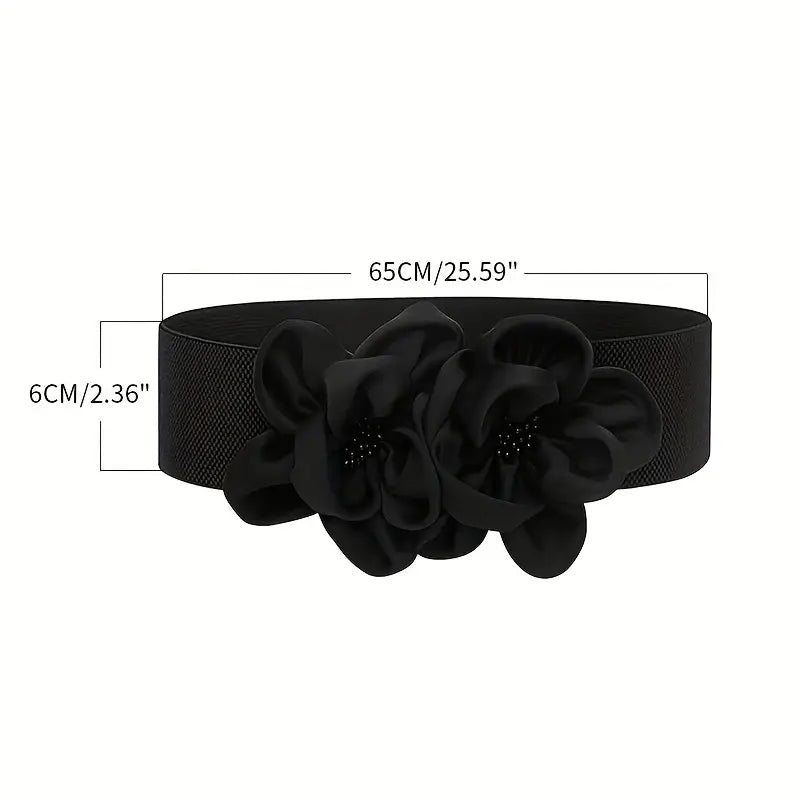 Silk Flower Elastic Belt: Black