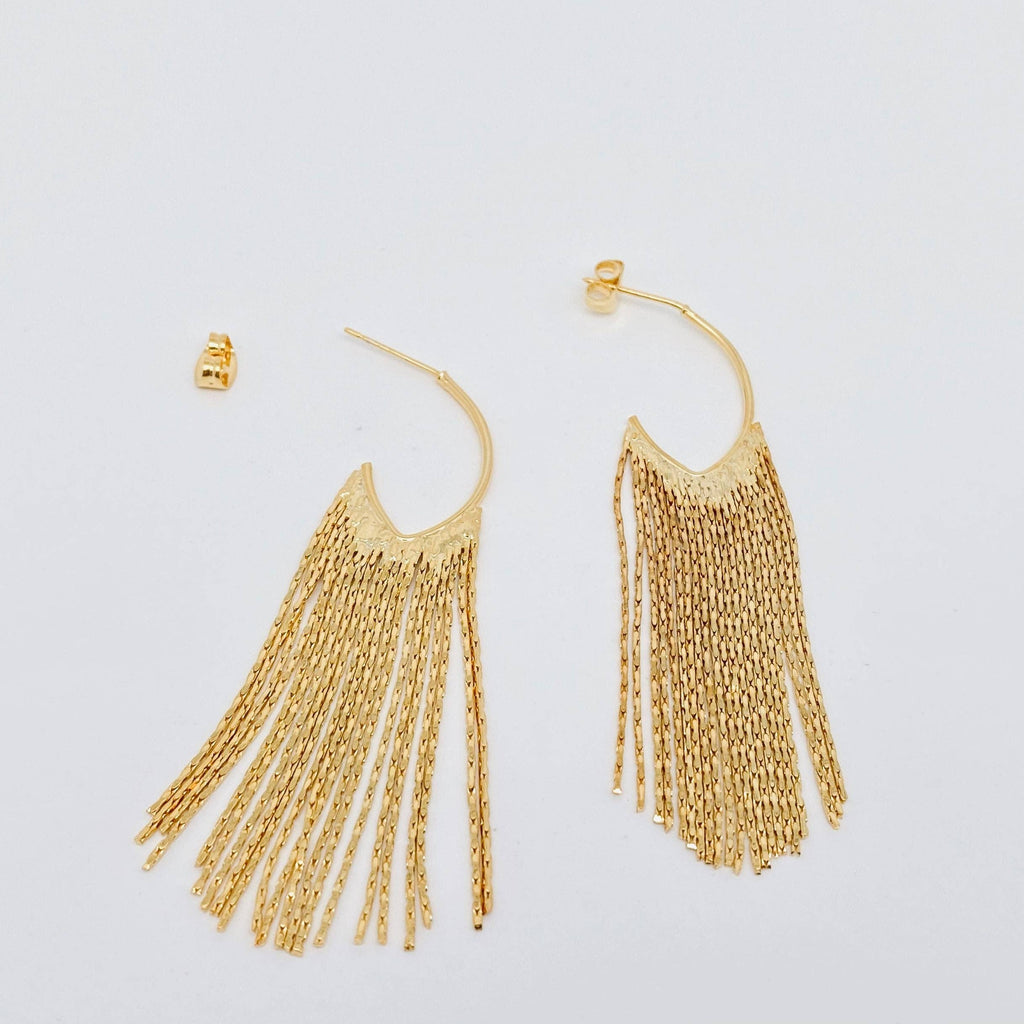 Gold-plated Chain Tassel Post Earrings
