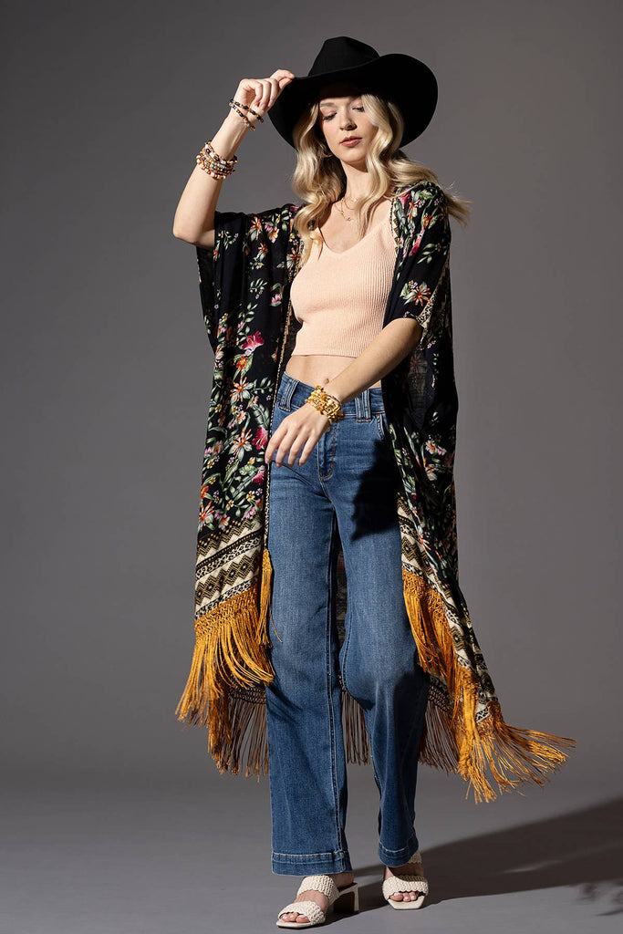 Floral Fringe Kimono
