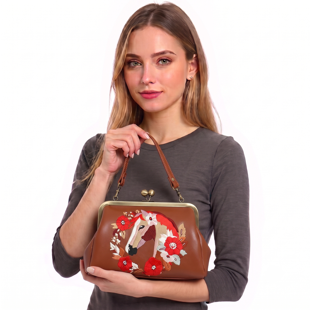 Floral Wreath Horse Kisslock Bag
