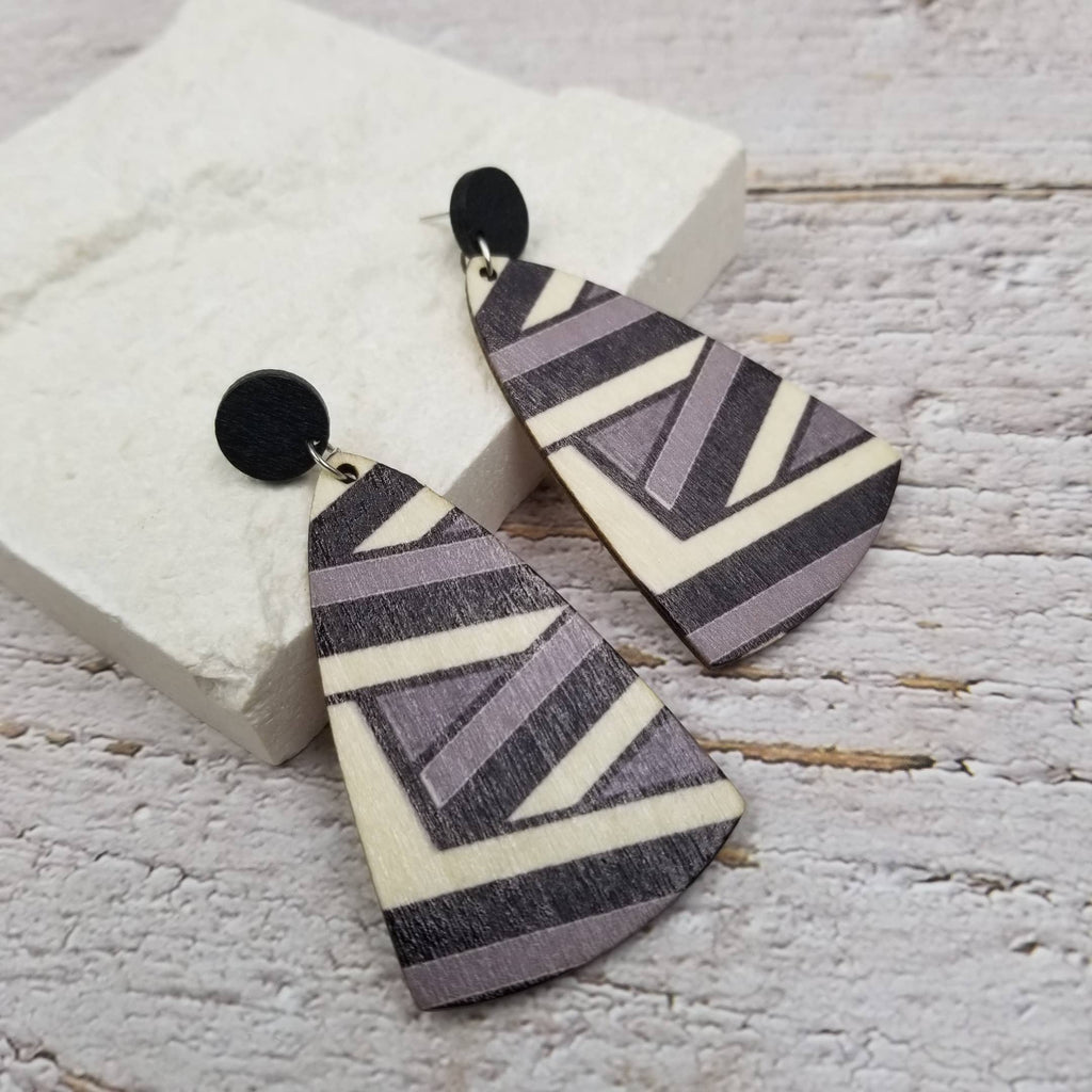 Geometric Wood Earrings: Black