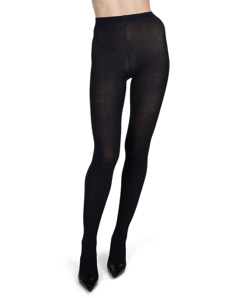 Ribbed Cotton Tights: Dark Gray Heather / M-L