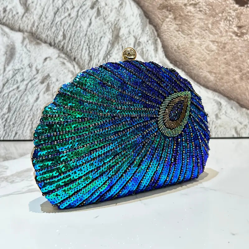 Peacock Clam Shell Clutch