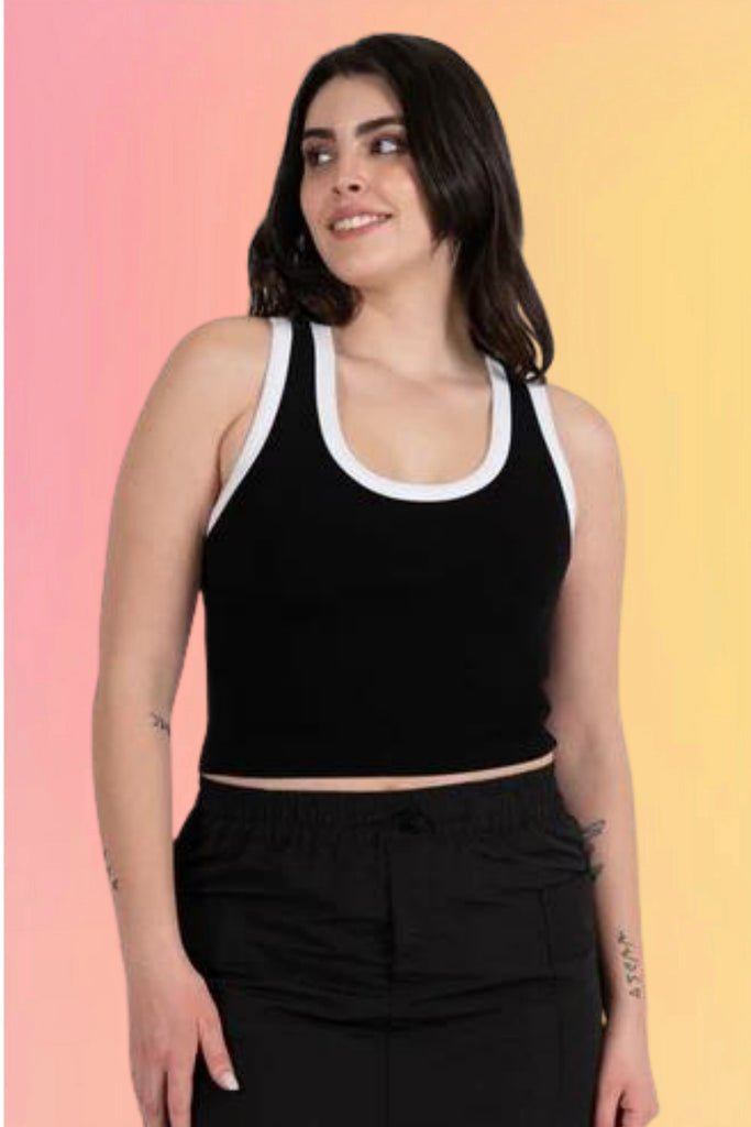 Bamboo Two Tone Tank: Black