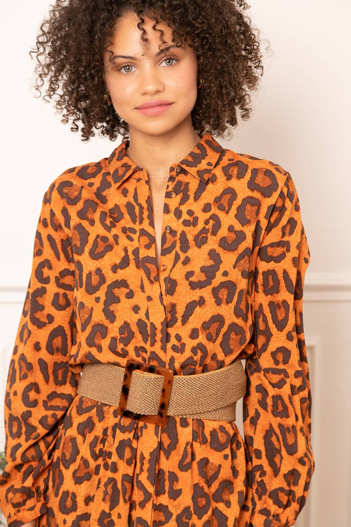 Loose Leopard Shirt Dress