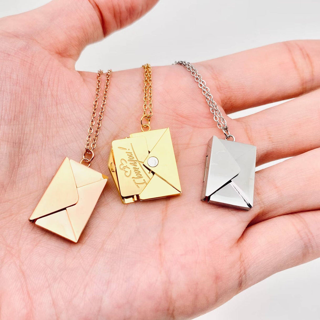 "I Love You" Openable Envelope Necklace- Silver