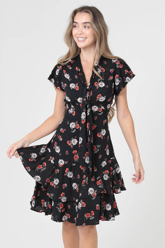 Wild Roses Tie Front Dress