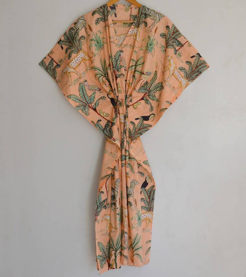 Coral Jungle Print Cotton Caftan