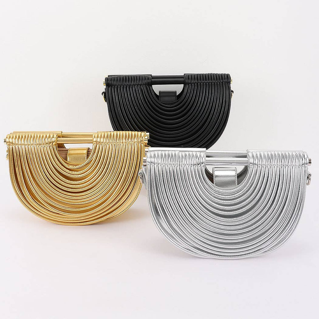 Metallic Faux Leather Noodle Bag: BK