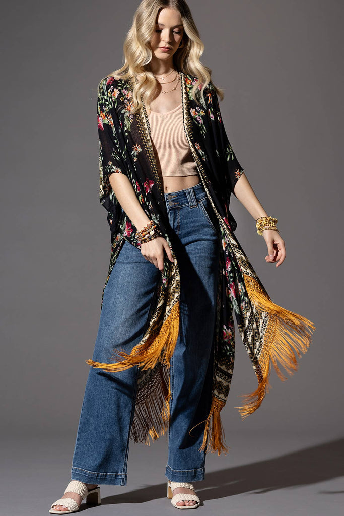 Floral Fringe Kimono