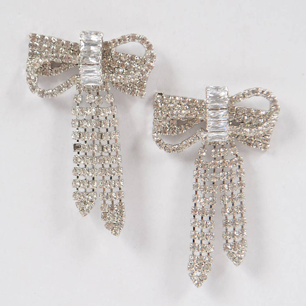 Ribbon Rhinestones Earrings: Gold