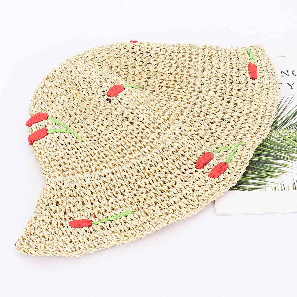 Faux Straw Cherry Sun Hat