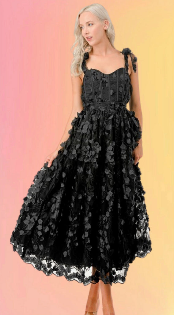 Corset Bodice Black Bouquet Dress