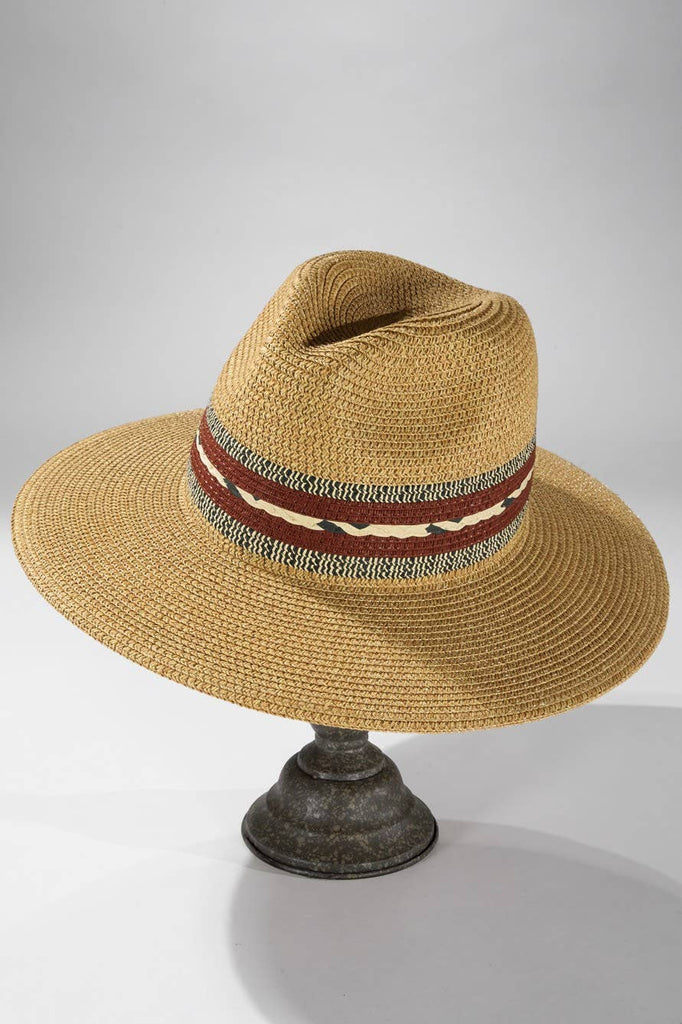 Braided Trim Panama Hat: Tan