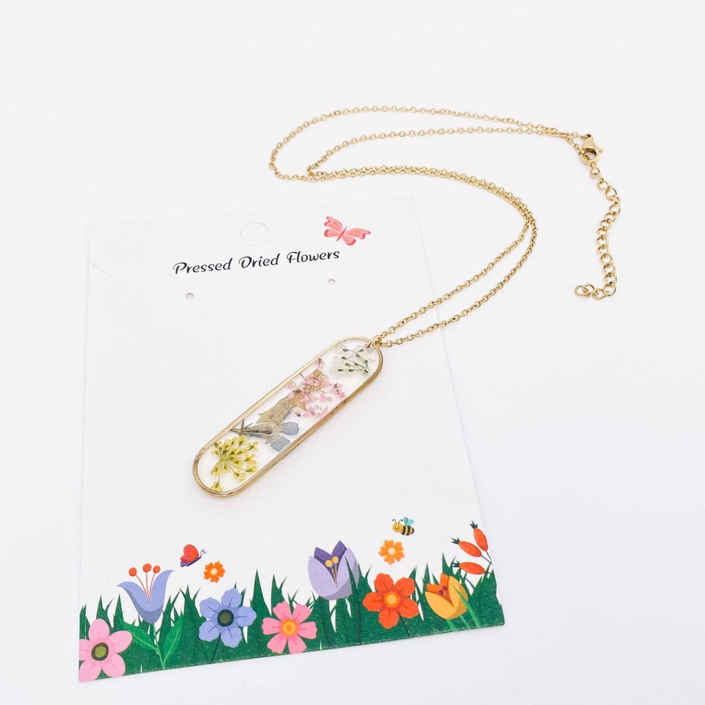 Long Ellipse Dried Flowers Necklace