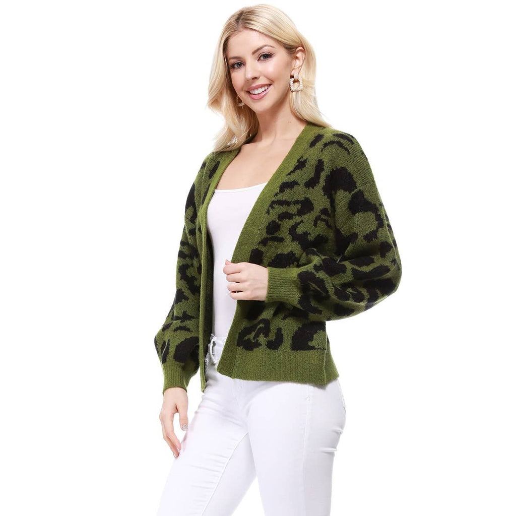 Leopard Open Front Cardigan: Magenta