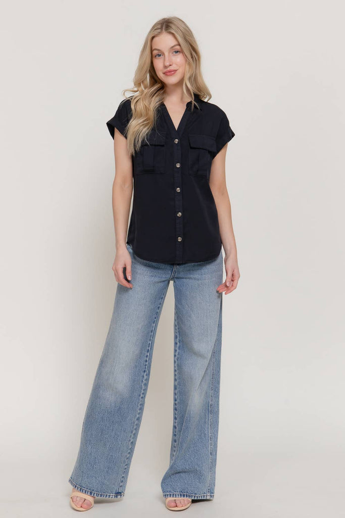 Dolman Sleeve Button Down Shirt