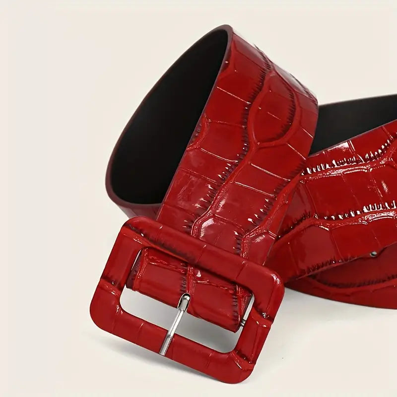Glossy Faux Croc Belt: Red