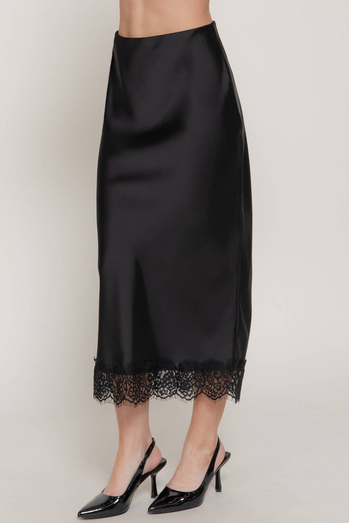 Black Satin and Lace Slip Skirt
