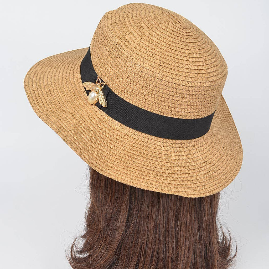 Faux Straw Sun Hat w/ Bee